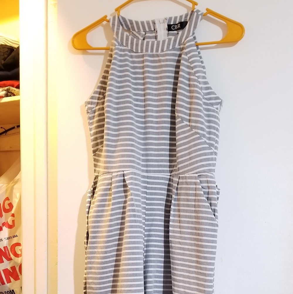 Gray and White Striped Jumpsuit